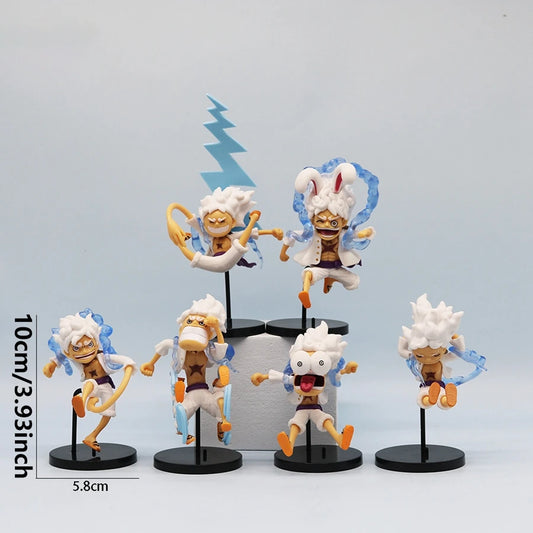 6PCS/Set One Piece Anime Figure Q Version GEAR5 Sun God Nika Luffy Action Figures Room Decoration PVC Collection Model Doll Toys