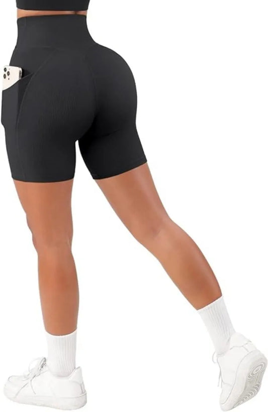 Women’s High Waist 5’’ Booty Biker Sports Shorts with Pockets for Cross Workout and Yoga