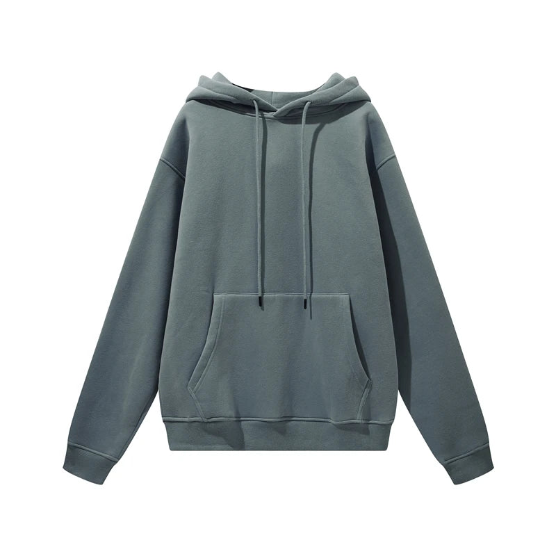ZODF New Winter Men Basic Thick Fleece 345gsm Hoodies Casual Loose Hip Hop Unisex Hooded Sweatshirt Pullovers Tracksuits HY0010