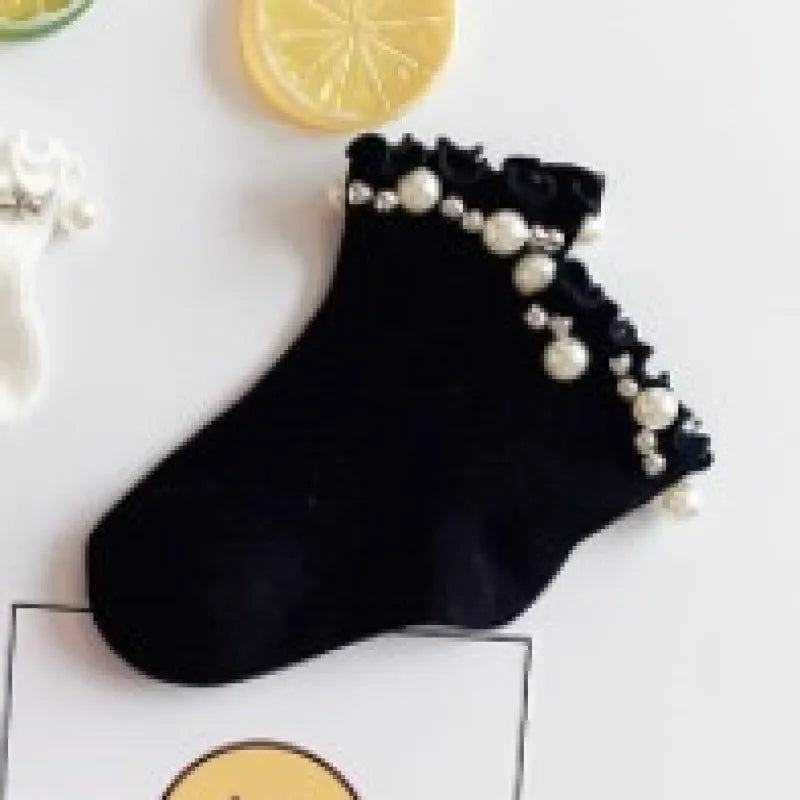 Kids Socks Spring Summer Cotton Girls Socks Ruffle Cute Pearl Children Socks White Black Pink Little Girl Clothing Accessories