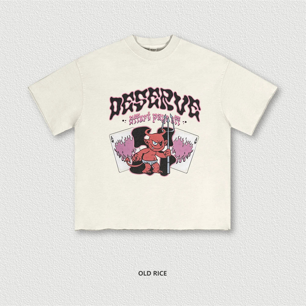 ZODF America Retro Summer 100% Cotton T-Shirts For Men Unisex Washed 310gsm Comfortable High Street Printing T Shirt Tops HY0862