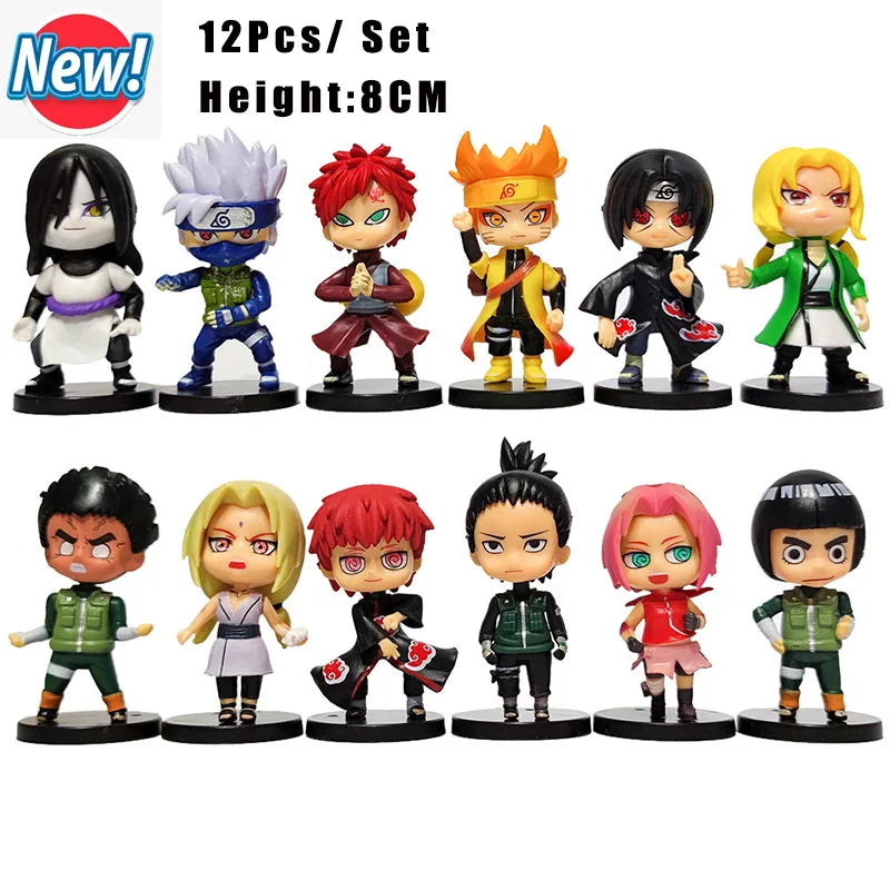 New 12pcs/set Anime Figure Naruto Shippuden Hinata Sasuke Itachi Kakashi Gaara Action Figure Q Version PVC Figures Toys Gift