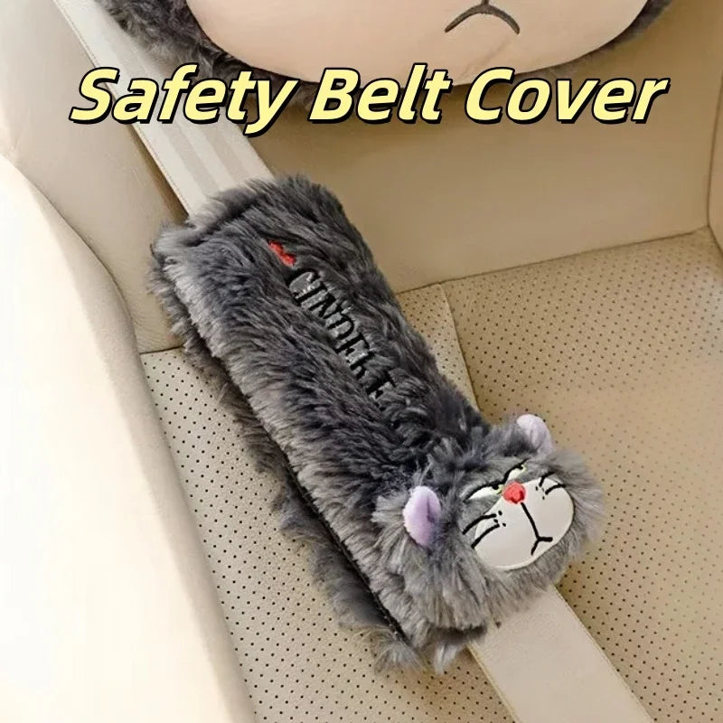 Disney Lucifer Cat Headrest Back Cushion For Car Seat Safety Belt Cover Huggable Pillow Stuffed Animal Grey Cat Plushies Gifts