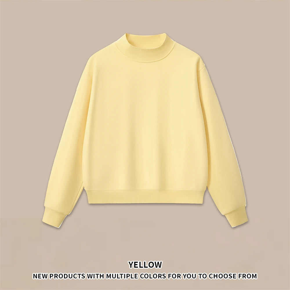 ZODF 2025 Winter Women 350gsm Warm Fleece Half Turtleneck Sweatshirt Loose Fit Pullover HY056 - Yellow / M / China