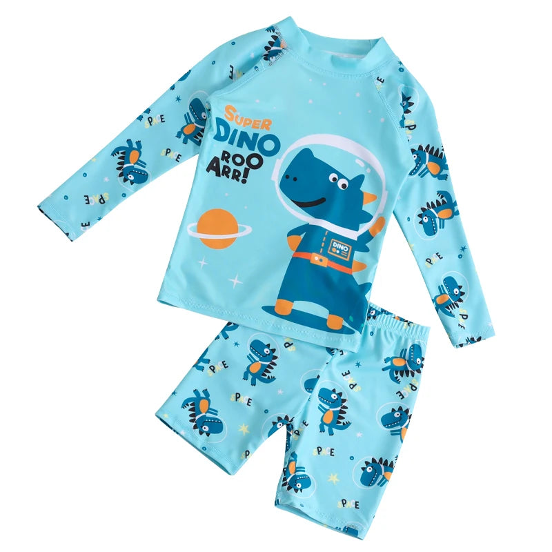 Boys Swimsuit 2 to 12 Years Split Long Sleeve Swimwear Sunscreen Water Suit Quick Drying Top+Shorts Hot Spring Summer Bath Suits