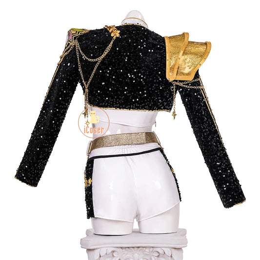 KPop Demon Hunters Rumi Cosplay Costume Black Gold Stage Costume Uniform Huntrix Performance Outfit Halloween Party Women Girls