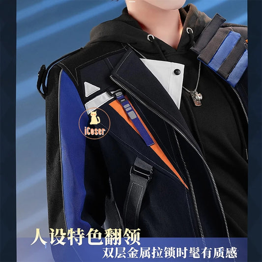 iCoser Love and Deepspace Caleb Cosplay Costume Wig Flying Jacket Uniform Necklace Halloween Party for Women Men Carnival Props