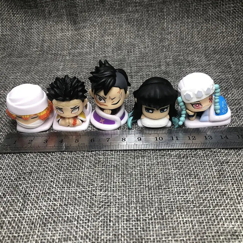 New 5pcs/set Anime Demon Slayer kawaii Q Version sleeping position Action Figure PVC Model doll Toy Rement Desk Decor Gifts