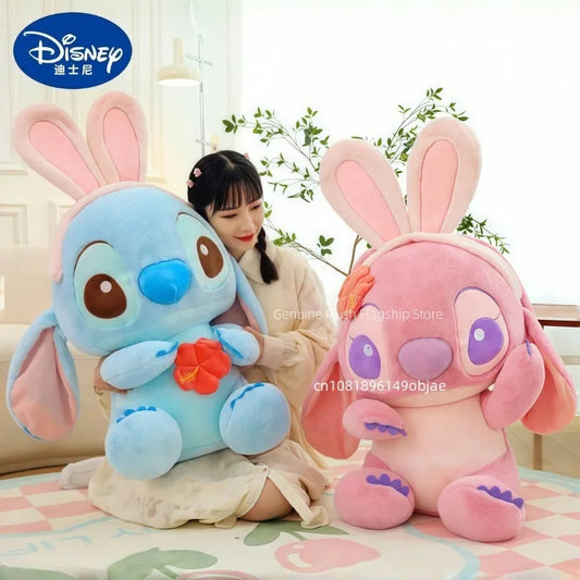 95cm Large Big Size Disney Stitch Angel Transformed Into A Rabbit Anime Plush Stuffed Doll Room Plushies Pillow Ornaments Gifts
