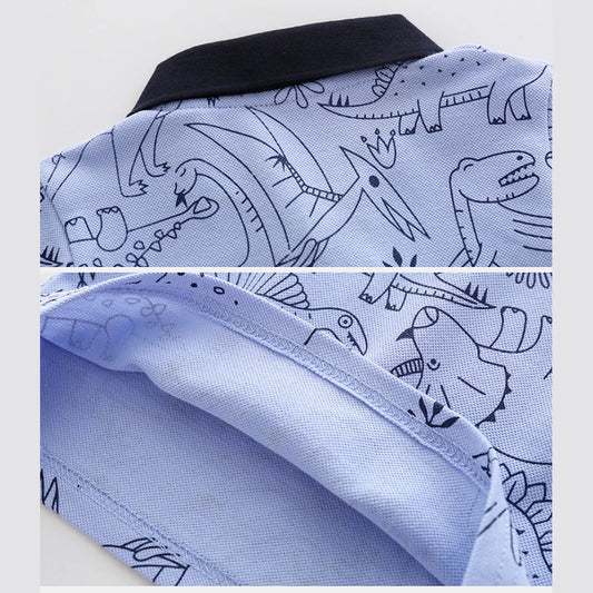 80-130cm Kids Polo Shirts 3 to 4 Year Boy Clothes Cotton Short Sleeve Children's Shirt Blue Dino Bunny Print Tops Summer T-shirt