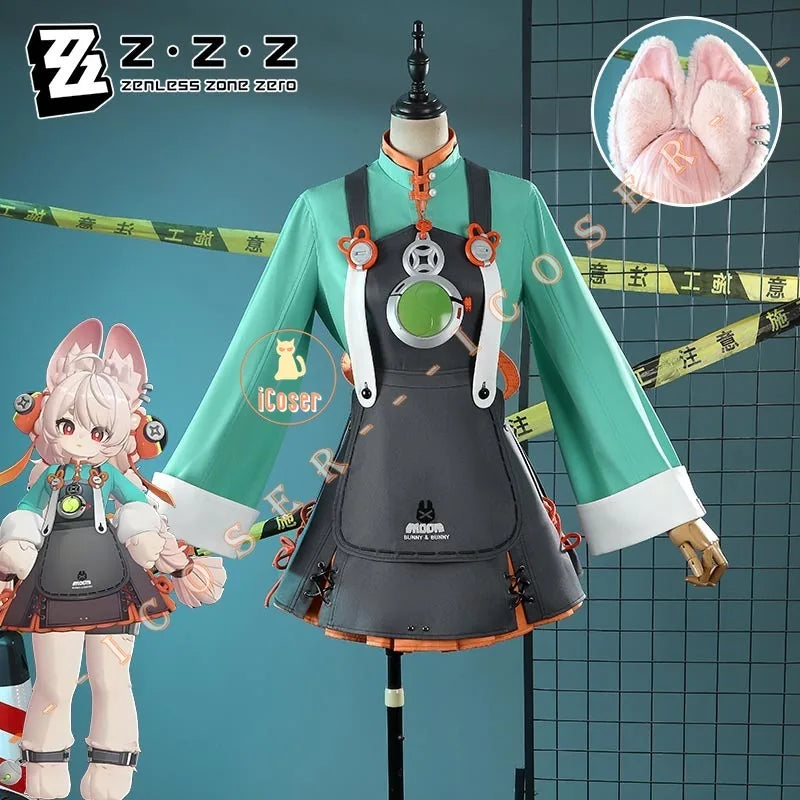 Zenless Zone Zero Zhao Cosplay Costume Dress Uniform Headwear Tail Earrings Rabbit Ear Halloween Party for Women Girls Role Play