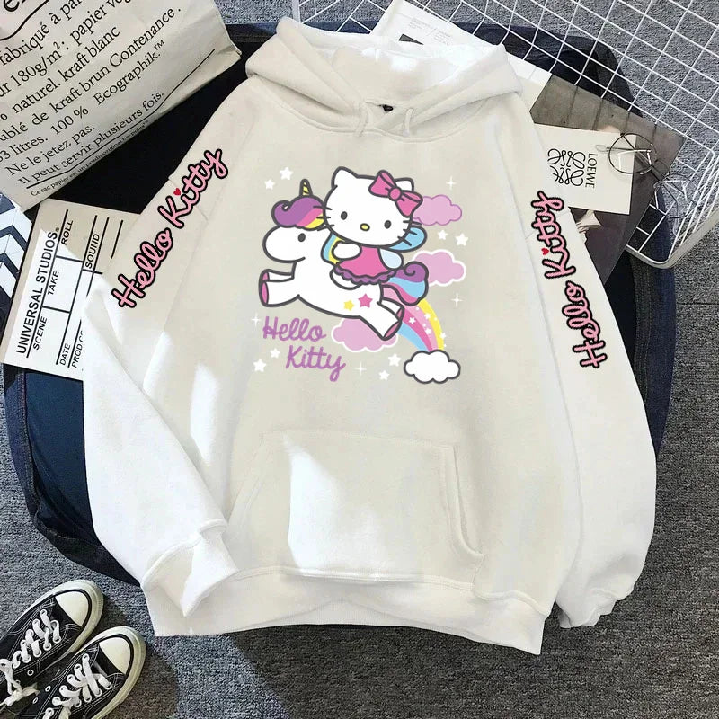 Women's Sportswear Sanrio Japan Harajuku Hello Kitty Tops Cute Clothes Pattern Hoodie Winter Long Sleeve Jacket Women Winter