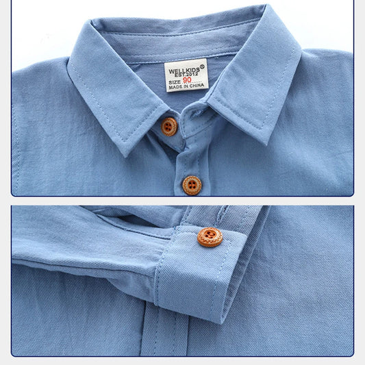 100Cotton Boys Shirts Turn-down Collar Boutique Kids Girls Blouse Long Sleeve for Children's Clothing Toddler 2 to 3 4 5 6 Years