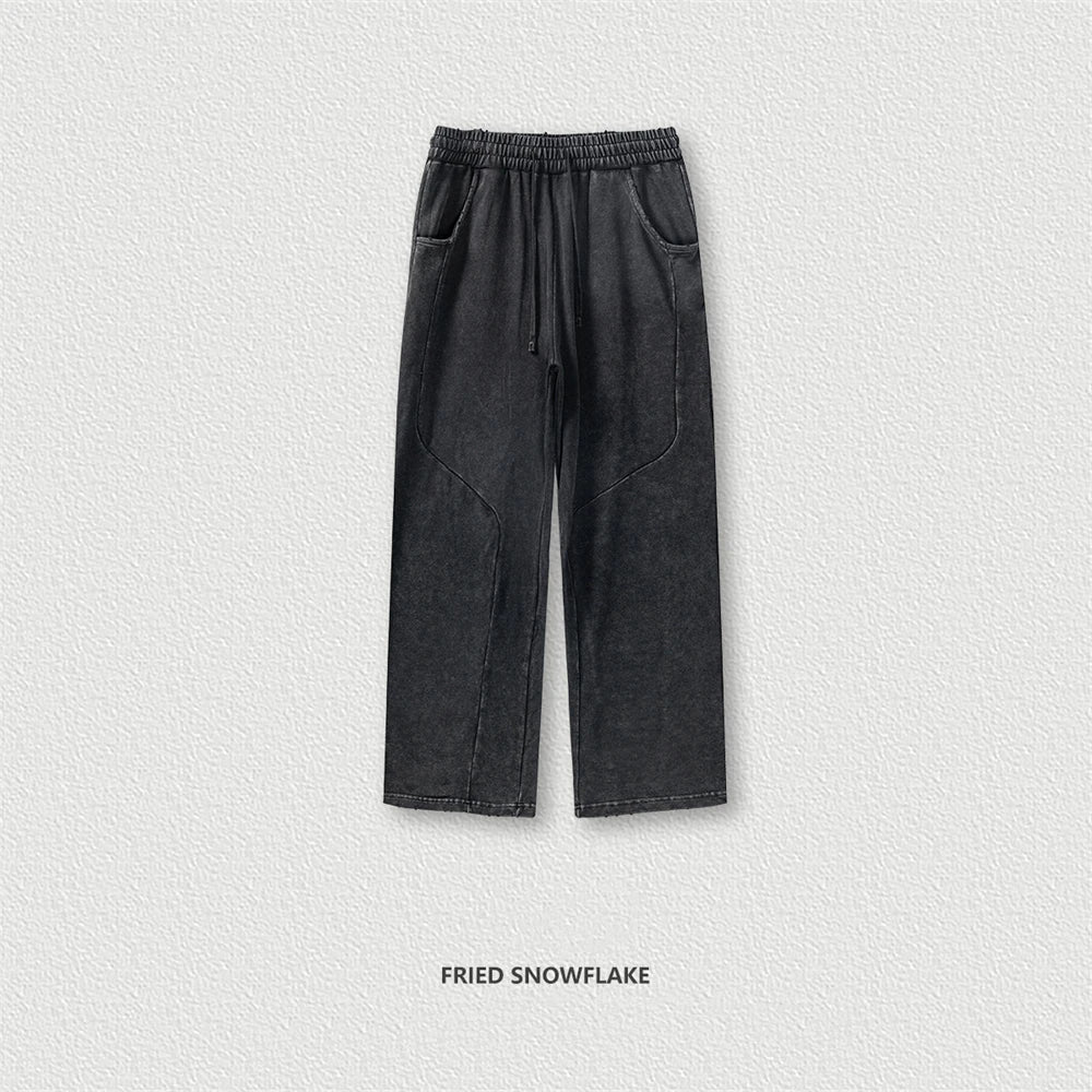 ZODF Retro 2024 Spring Men’s Washed Cotton 330gsm Midweight Straight Loose Casual Pants HY0830 - Fired Snowflake / XL