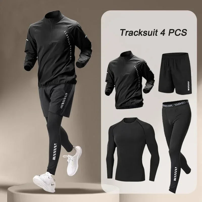 2026 Spring Men's Quick Dry Jacket Suit 1-4 Piece Outdoor Fitness Running Sets Sports Jogging Pants Workout Clothes Sportswear