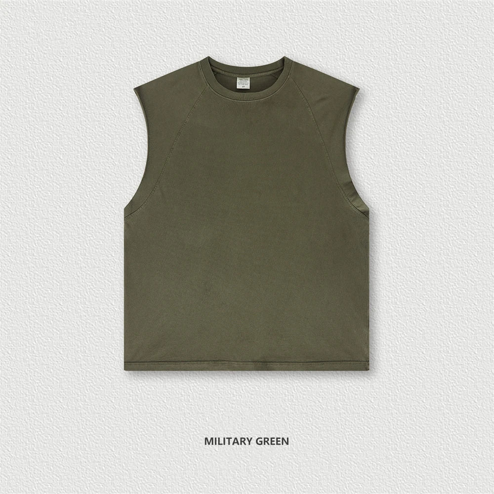 ZODF American Retro Men Washed Solid Tank Tops Women Unisex Loose Edge 275gsm Cotton Sleeveless Tees Brand Streetwears HY0503