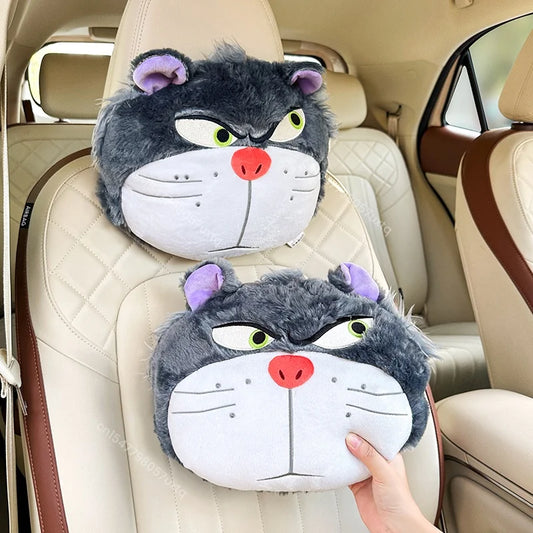 Disney Lucifer Cat Headrest Back Cushion For Car Seat Safety Belt Cover Huggable Pillow Stuffed Animal Grey Cat Plushies Gifts