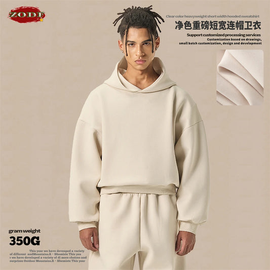 ZODF Trendy Winter 350gsm Solid Fleece Hooded Hoodies For Man Unisex Boxyfit Solid Warm Pullovers Brand Clothing HY0038