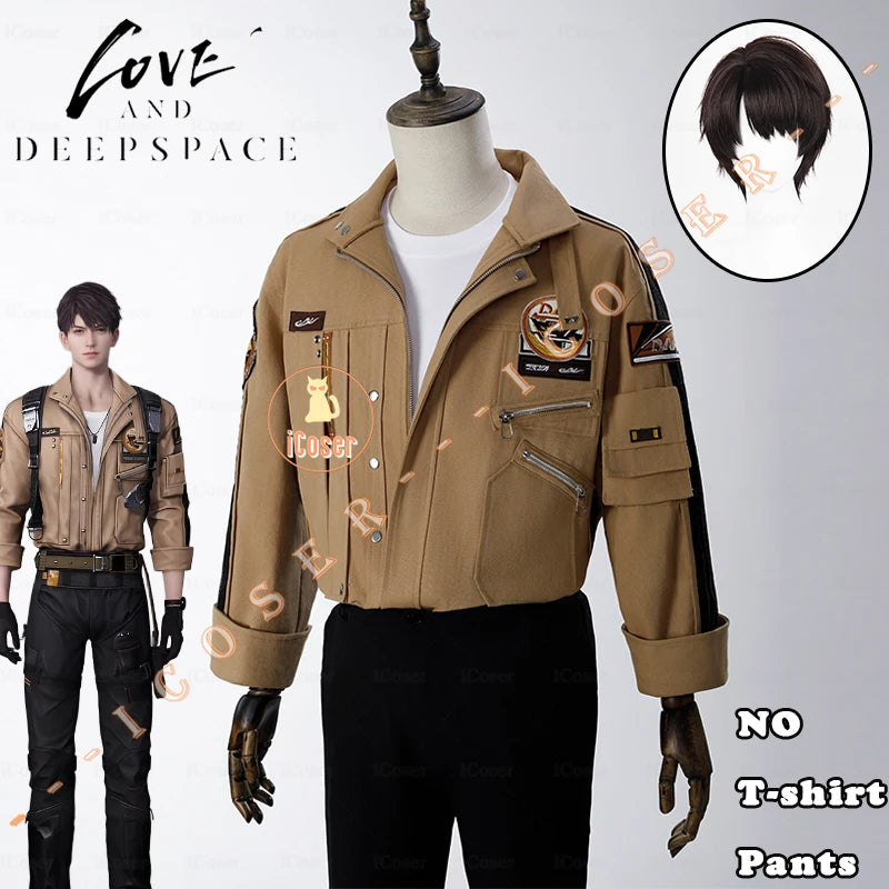 Love and Deepspace Caleb Cosplay Costume Wig Brown Flying Jacket Supersonic Uniforms Halloween Party Women Men Carnival Outfit