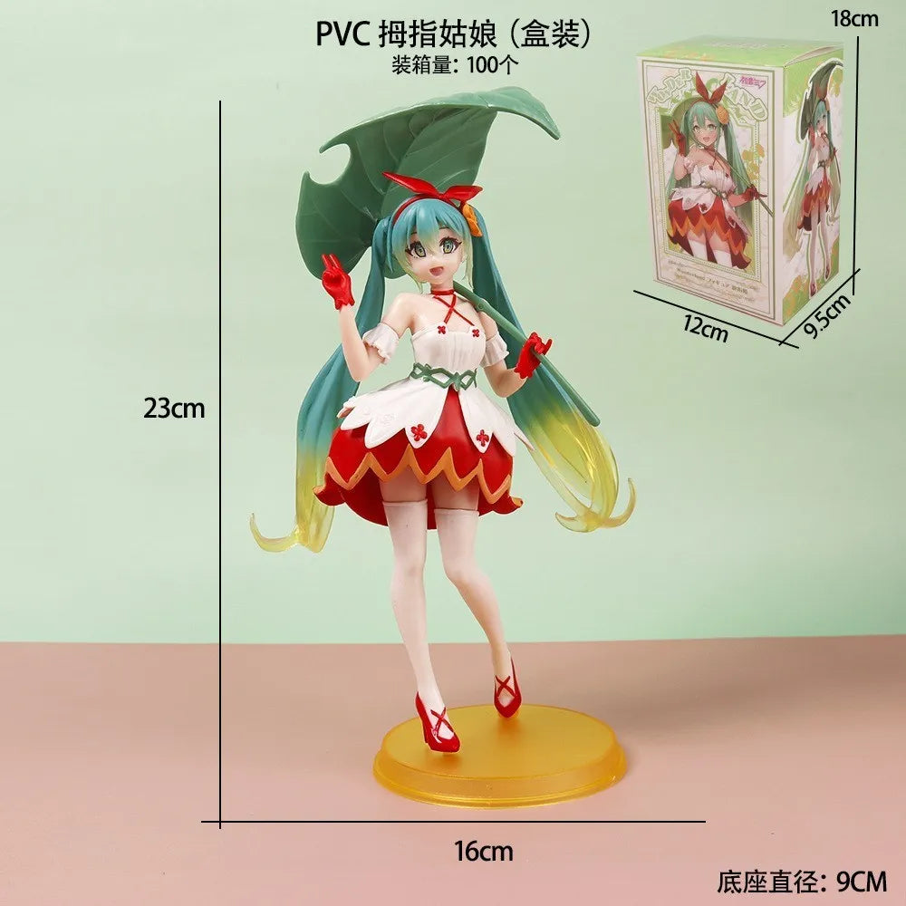 23CM Hatsune Miku Japanese Virtual Idol Singer Anime Figure Thumbelina Green Dress Girl Model Toy Gift PVC Collection Ornaments