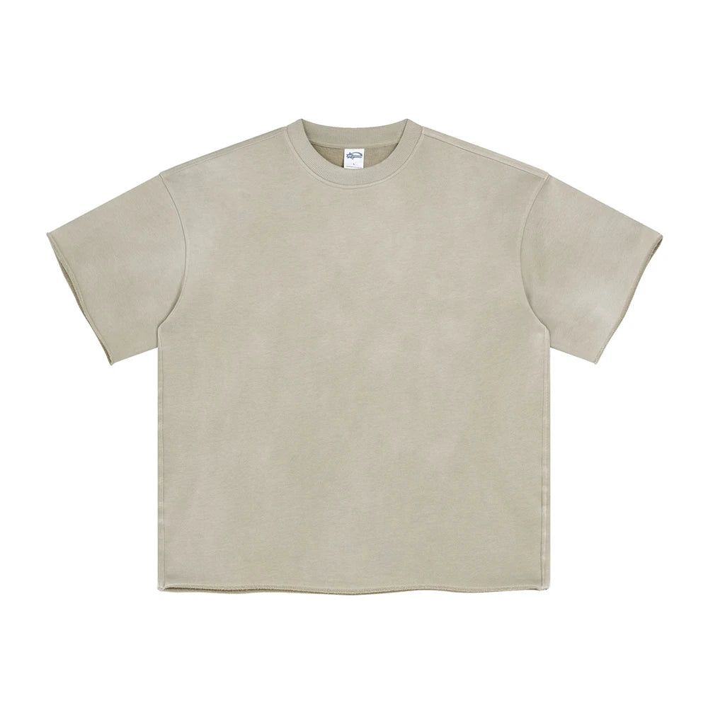 ZODF Spring Summer Unisex Heavyweight Plush Washed Spray Dyeing Distressed 360gsm T-Shirt HY0780 - Grey Apricot / XXL