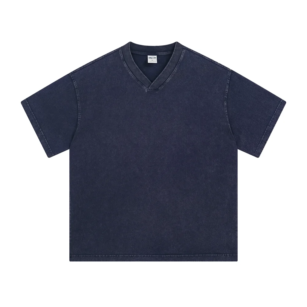 ZODF 2025 Men Summer 250gsm Batik Washed Cotton T-Shirts Retro Unisex Oversized V Neck Distressed T Shirt Brand Tees HY1067