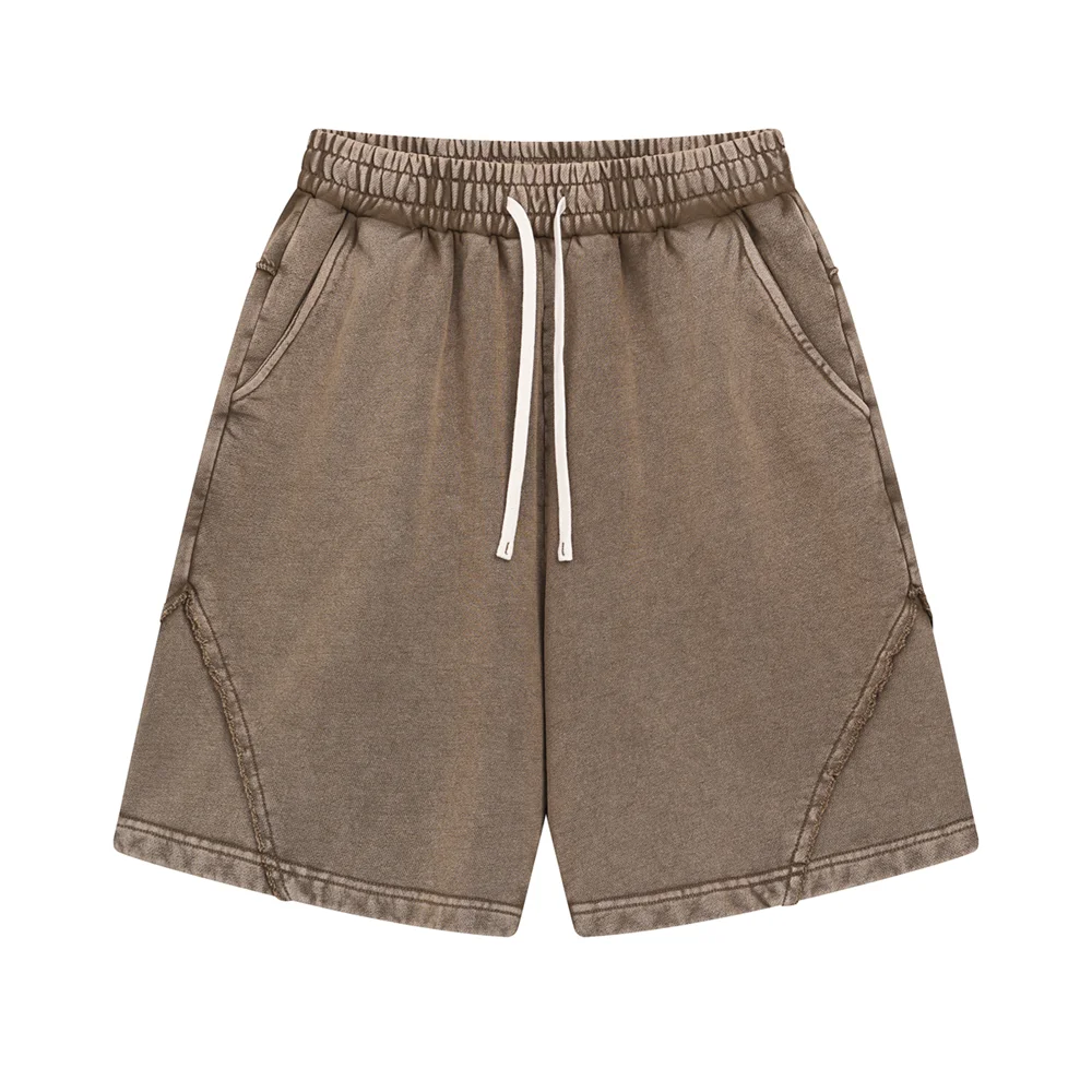 ZODF Retro Men Heavy-Weight Washed 430gsm Shorts Unisex High Street Patchwork Summer Distressed Cotton Shorts HY1035
