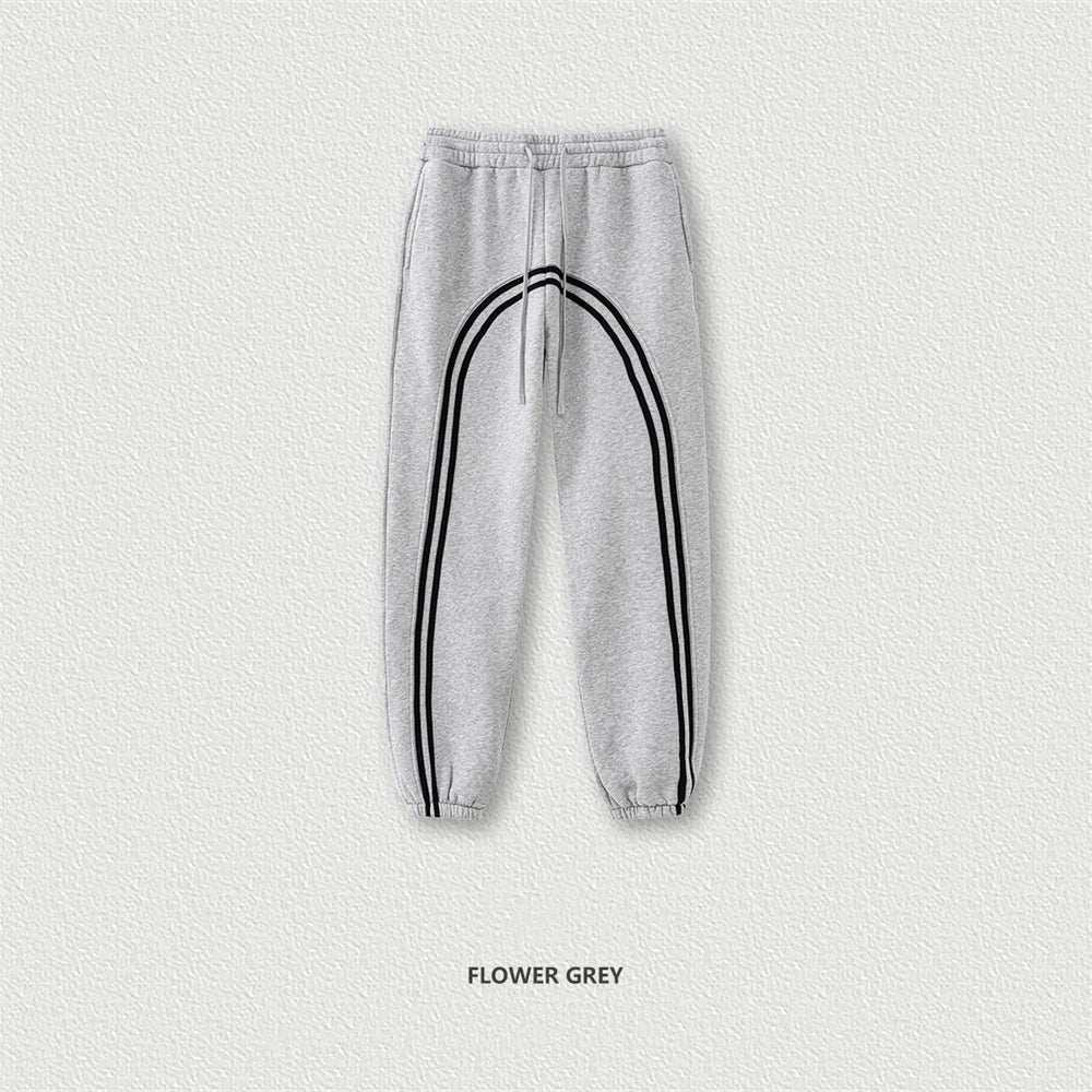 ZODF Autumn Winter Men Women Unisex 332gsm Fleece Washed Ribbon Warm Joggers Sweatpants HY0877 - Flower Grey / M