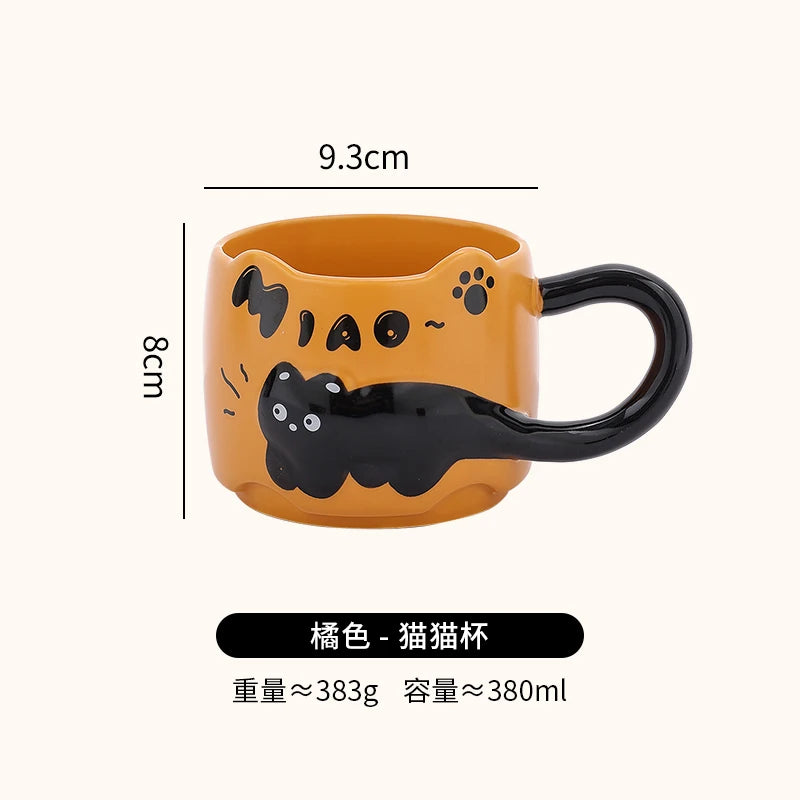 Cat Stacking Mug Creative Cute Cartoon Cat Ceramic Coffee Cup Fun Cat Tail Integrated Handle Cup Couple Water Cup Birthday Gift