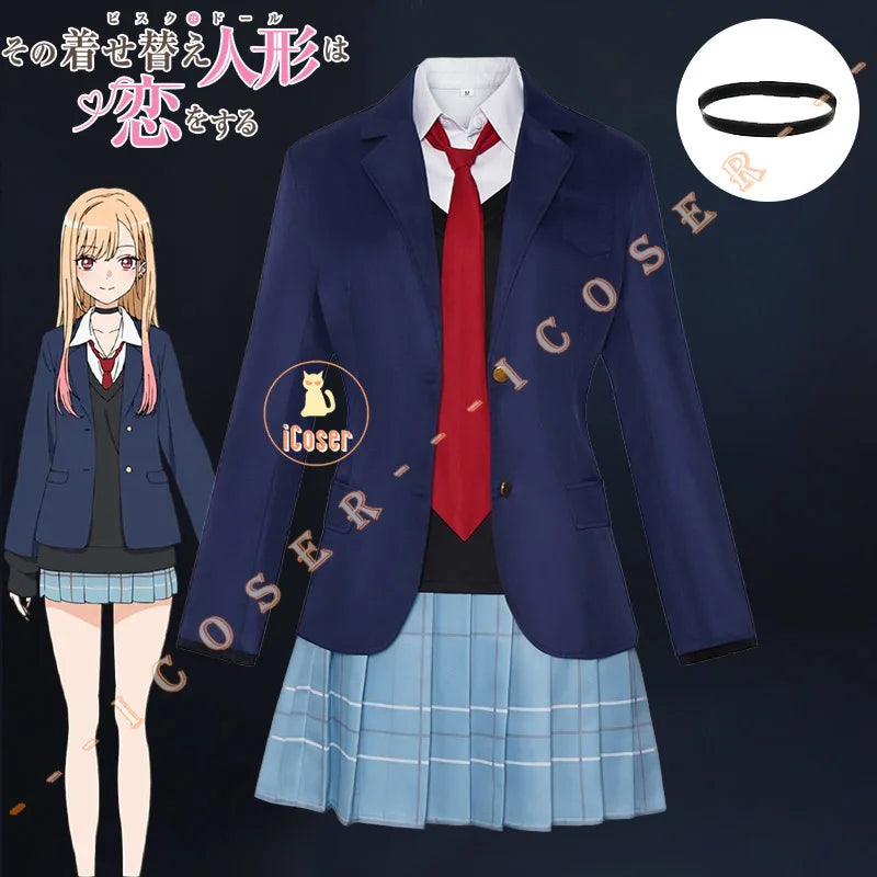 iCoser Anime My Dress-Up Darling Marin Kitagawa Cosplay Costume Blue Skirt Suit School Uniform Season 2 Halloween for Women Girl