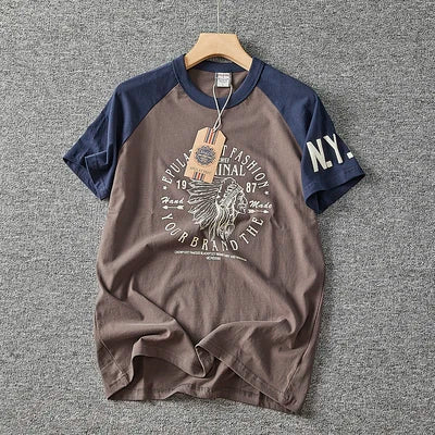 Summer New American Retro Short-sleeved O-neck Letter Printed T-shirt Men's Fashion Simple 100% Cotton Washed Casual Sport Tops