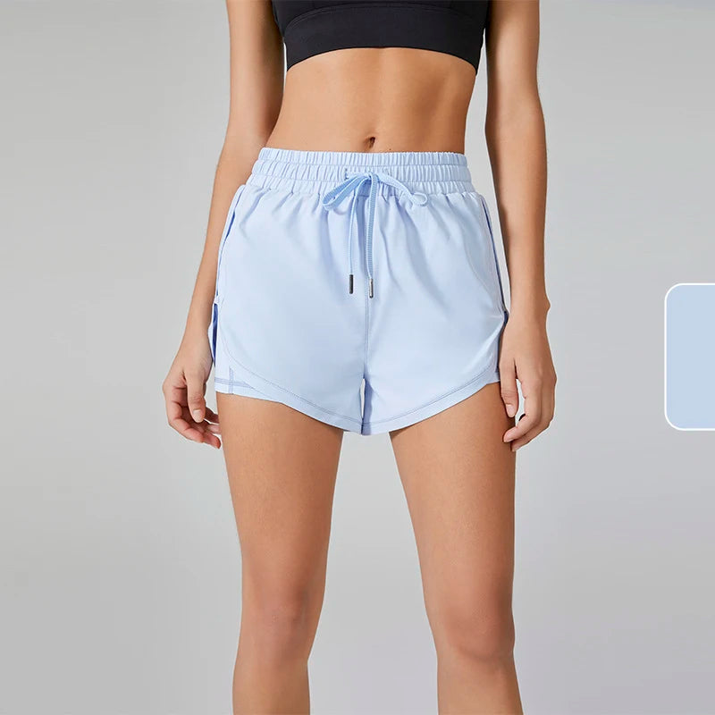The Codex Women’s Neon Spandex Yoga Shorts Elastic Running Workout Leggings Gym Fitness Sportwear - Light Blue / S