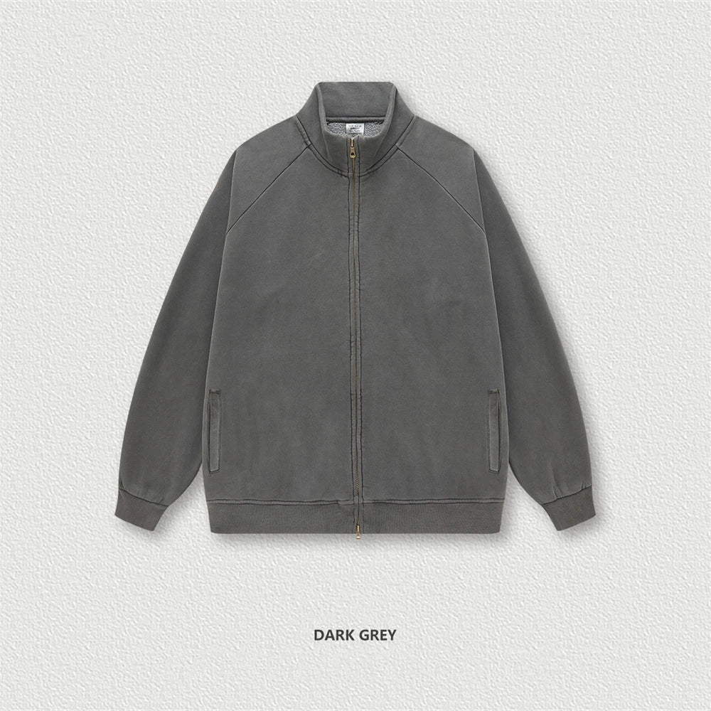 ZODF Retro Winter Unisex Oversized Washed Fleece Zipper Jacket 400gsm Raglan Sleeve Streetwear HY0649