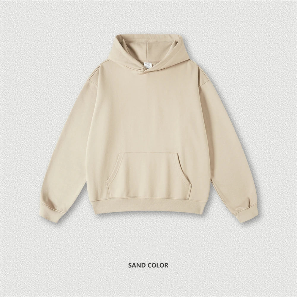 ZODF New Winter 440gsm Terry Hooded Hoodies For Men Retro Unisex Couple Loose Oversized Solid Pullovers Streetwears HY0664