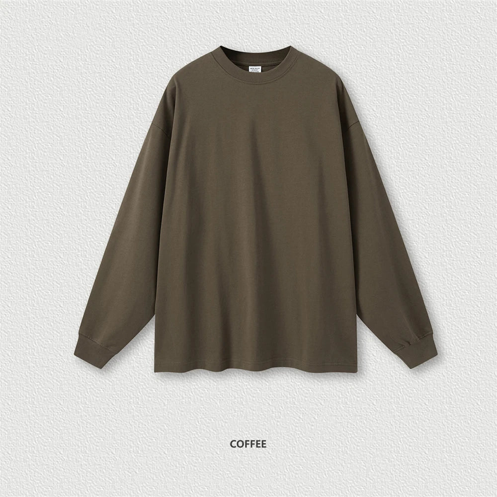 ZODF Autumn Winter 425gsm Long Sleeve T-Shirt American Retro Unisex Loose Heavyweight Basic Cotton T Shirts TEE HY0676
