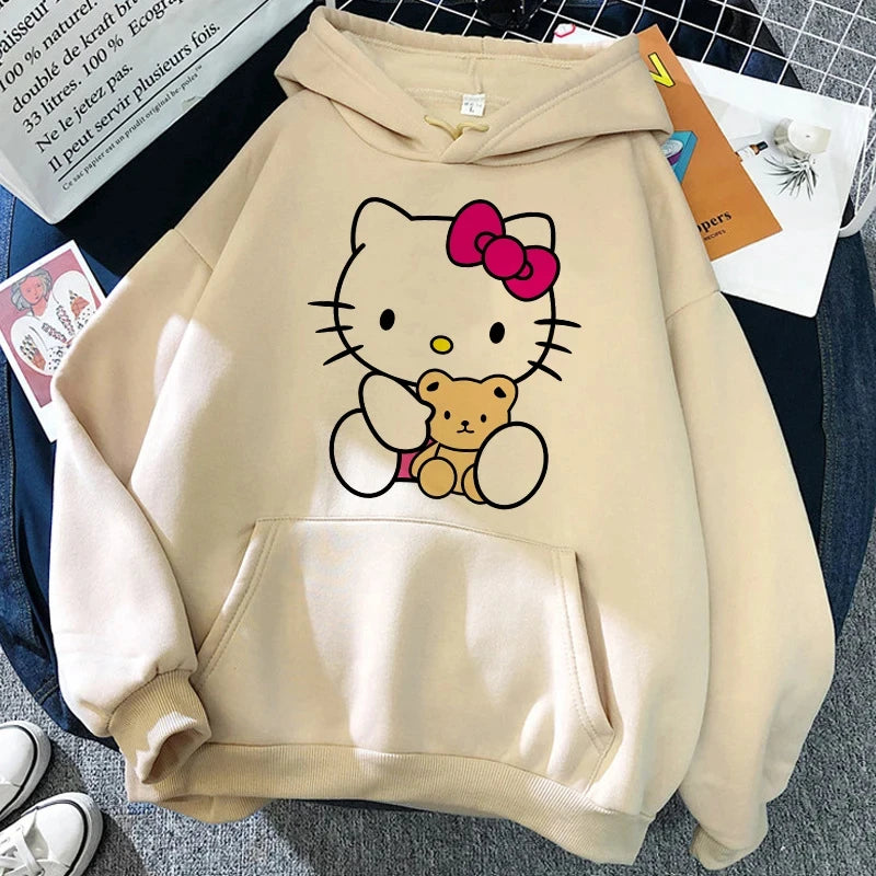 Women's Sweatshirts Plus Size Clothing Sanrio Products Y2k Hello Kitty Autumn/Winter Harajuku Long Sleeve Graphic Sweatshirt