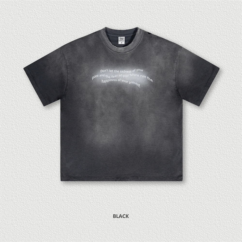 ZODF Summer High Street Printing T-Shirts For Men Unisex Retro Washed 250gsm Ripped Cotton T Shirt Brand Tops HY0858