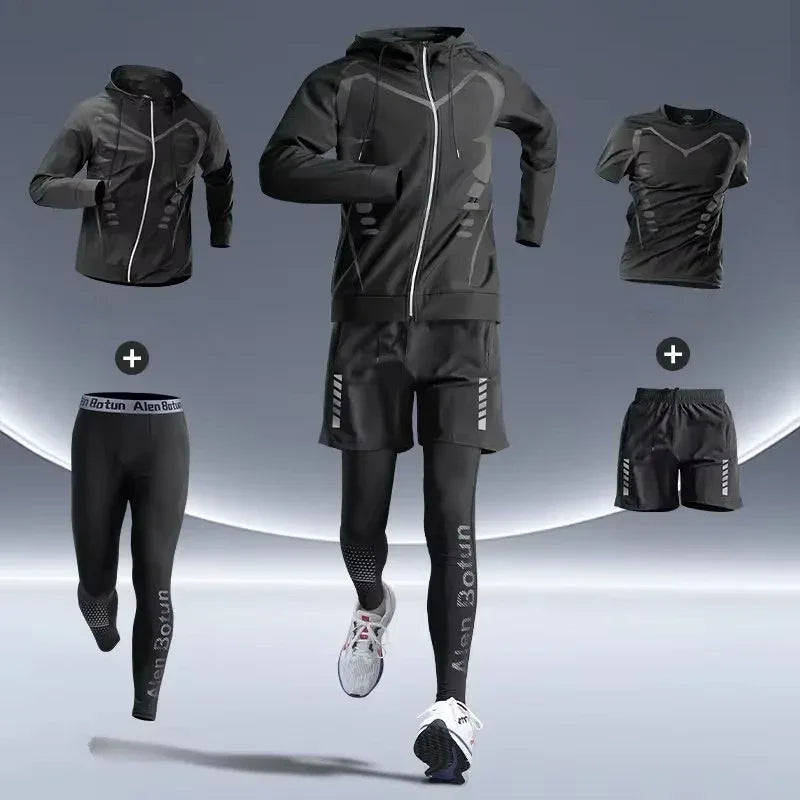 Men’s Sports Suits Fitness Clothes Tight-Fitting Quick-Drying Running Cycling Training Apparel for Autumn Night