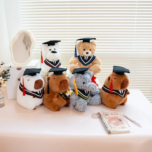 2025 Graduation Gift Stuffed Animal Plushies Capybara Bear Dog Soft Toy Cute Plush Owl with Bachelor's Gown Doctoral Cap