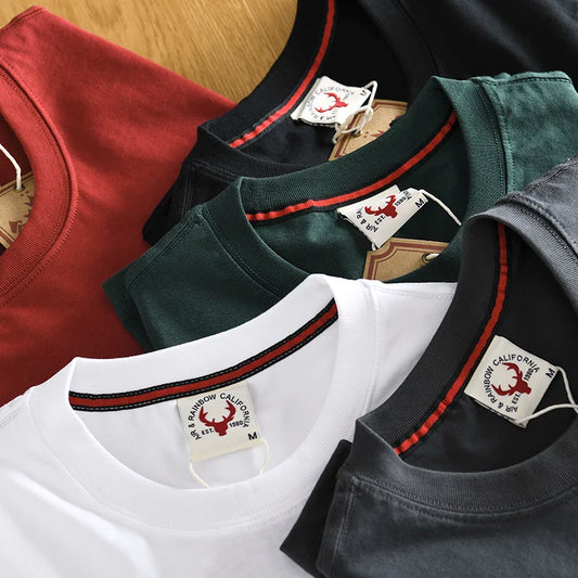 Summer New American Retro Short-sleeved O-neck 3D Printed T-shirt Men's Fashion Simple 100% Cotton Washed Casual Sport Tops