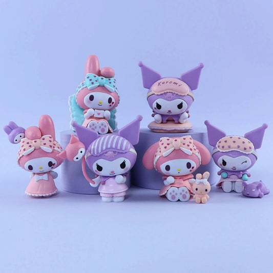 6Pcs-Set Sanrio Anime Figure Pajamas Sweetheart Kawaii Kuromi My Melody Doll action Cute Decoration Toys For children Gift