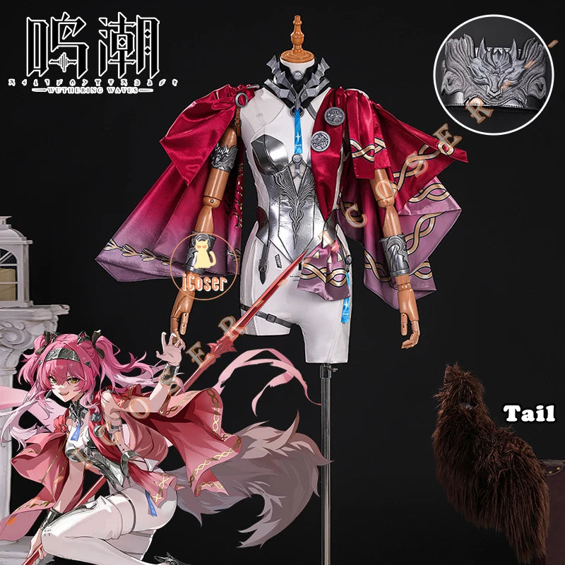 Wuthering Waves Lupa Cosplay Costume Wig Bodysuit Cloak Earrings Tail Headwear Leggings Halloween Party for Women Girls iCoser