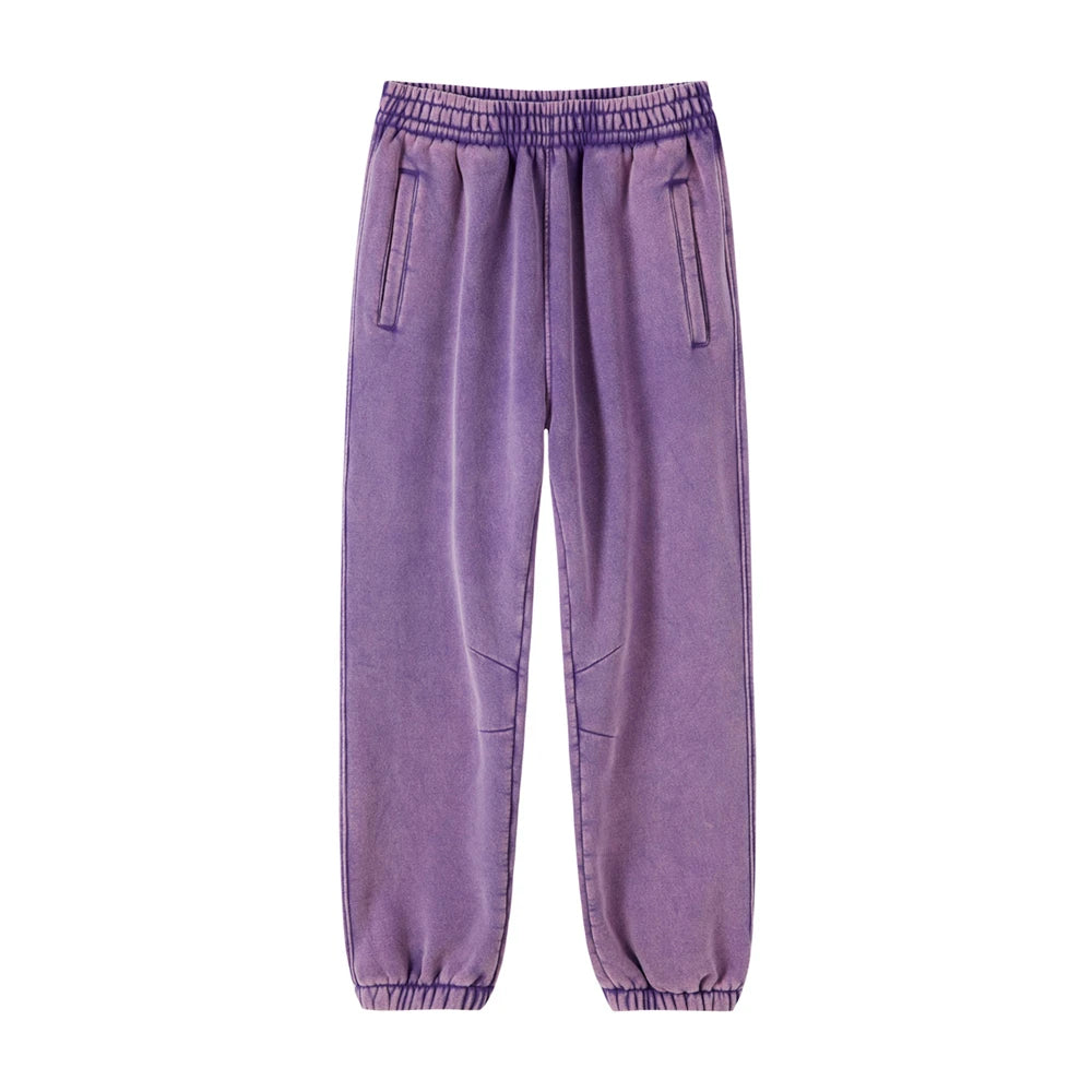 ZODF Retro Winter 360gsm Batik Washed Fleece Sweatpants Unisex Loose Drawstring Warm Joggers HY0714 - PURPLE / S