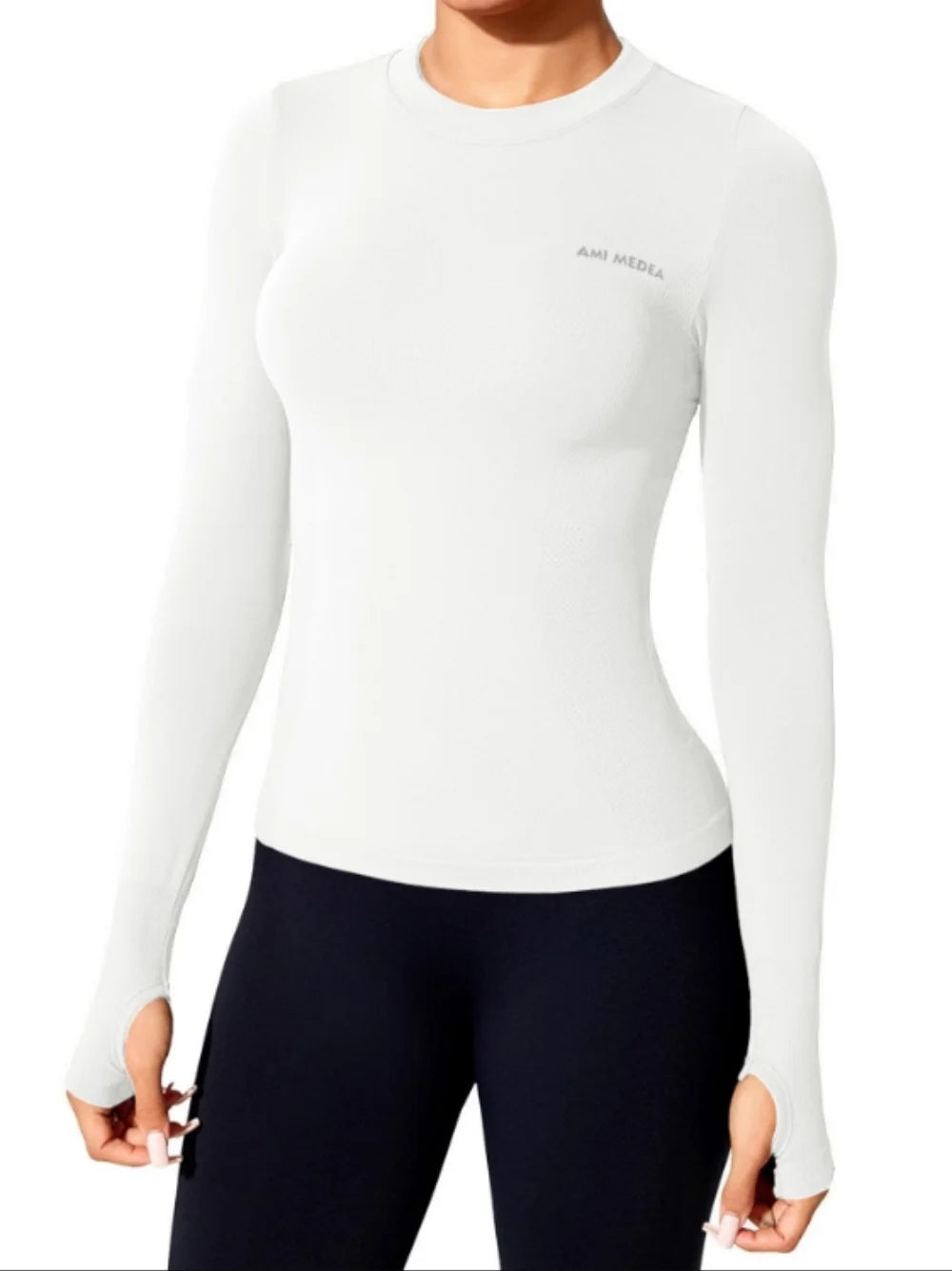 Long Sleeve Yoga Shirt for Women – Sport Top Fitness Wear Gym Running Femme Jersey - White / XL