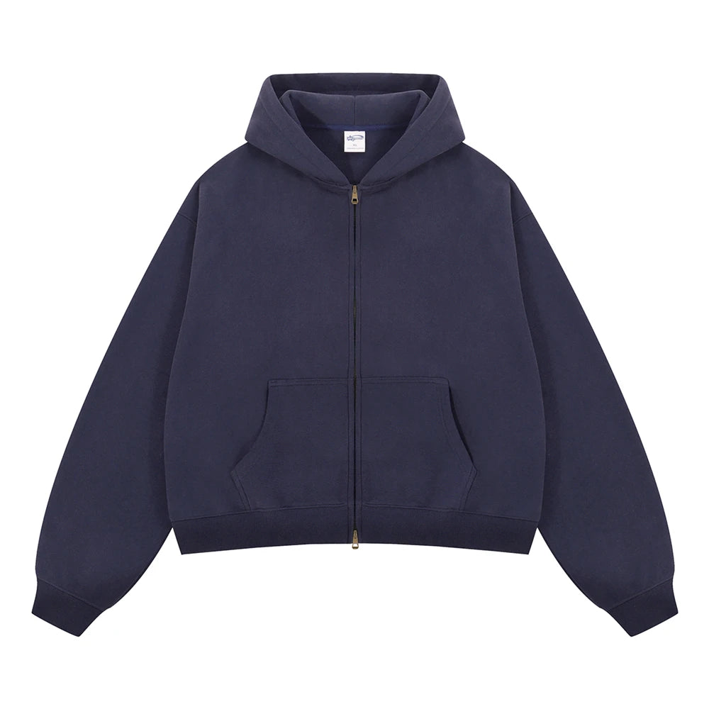 ZODF Trendy 2025 Winter Man Solid Fleece Boxy Hoodies Unisex 350gsm Double Head Zipper Hooded Sweatshirts Coat HY1122