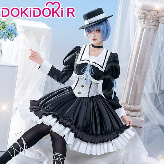 IN STOCK Asukaa Reii Cosplay Costume Anime DokiDoki-R Wome Black White Gothic Dress Asukaa Cosplay Halloween Costume