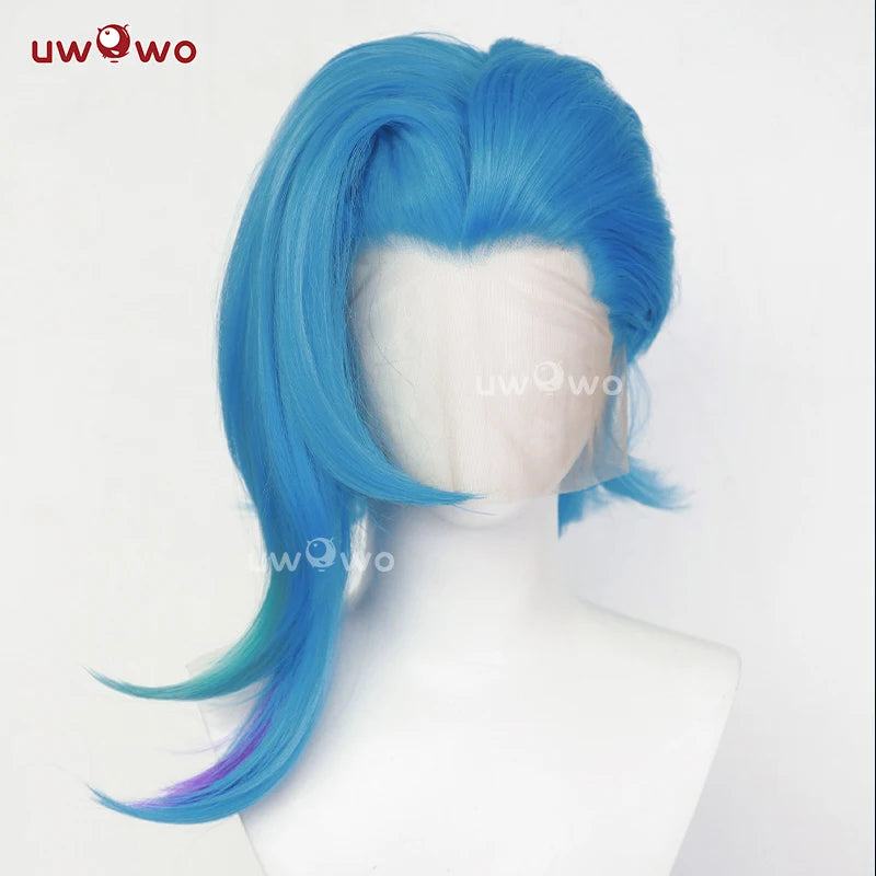 UWOWO Jinx Wig Game LOL: Arcane2 Fractured Jinx Cosplay Costume Wig Long Lace Wig Blue Hair Heat Resistant