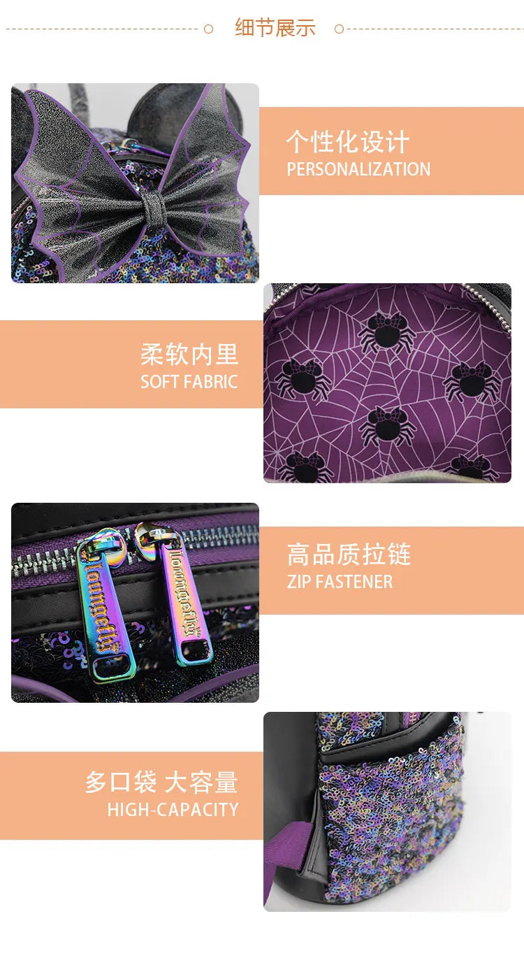 Disney Minnie Backpack Large Capacity Lightweight Student Schoolbag Cartoon Creative Versatile Backpack Travel Bag Birthday Gift