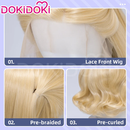 Glinda Elphaba Cosplay Wig Anime Wicked DokiDoki Front Lace Wig Golden Long 60cm Hair Glinda Cosplay Elphaba Hat Free Cap