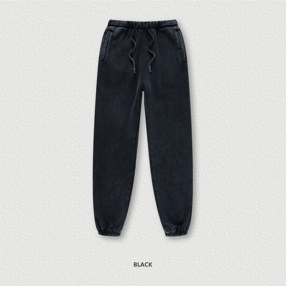 ZODF Winter Men Washed Thick Fleece 400gsm Loose Fit Joggers Sweatpants Streetwear HY0668 - black / XXL / China Mainland